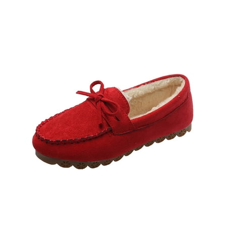 hopeusnice Clearance Women s Suede Loafers Fuzzy Fleece Lined Slip On Flats Comfortable Winter Shoes Warm Indoor Outdoor Flats Red 42