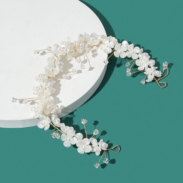 Nvzi Horquillas para el pelo de boda con flores para novias, peinetas con perlas de cristal, pinzas para el pelo, tocado, accesorios para el pelo de boda dorados, joyas - doradas