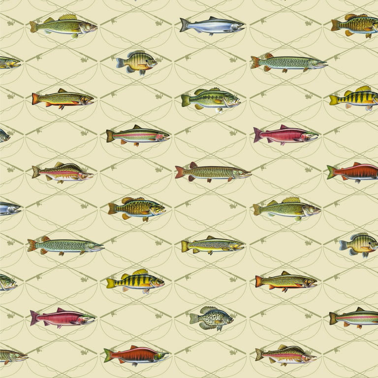 Fish and Crossed Fishing Rods Premium Roll Gift Wrap Wrapping Paper