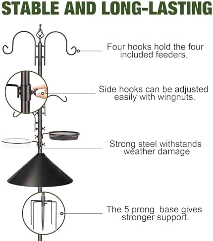 Bird Feeders Bird Feeding Station Kit Bird Feeding Pole Wild Bird Feeder Hanging Kit with Squirrel Guard Baffle Suet Cage Tube Bird Feeder Planter Hanger Multi Feeder for Attracting Wild Birds