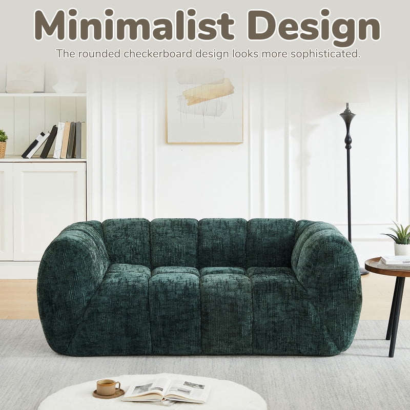 68''W Pure Foam Boneless No Assembly Floor Armrest Sofa, Chenille Modern Loveseat, Deep Seat 2-Seater Upholstered Couch