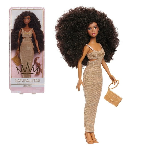 Poupée de Mode Naturalistas de Dayna de 28 cm (11 pouces) et Accessoires, des cheveux texturés 3C bouclés Poupée Naturalista Unique de Dayna