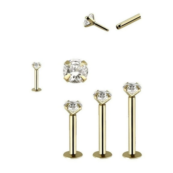 14 Karat Solid Gold Labret / Monroe Stud 18  16 Gauge with Round CZ