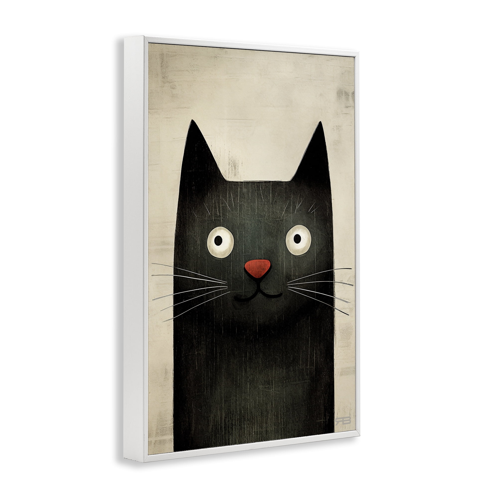 Stupell Industries Smiling Black Cat Animals & Insects Painting White Framed Art Print Wall Art, 12 x 18