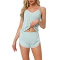 thumbnail image 1 of Conjuntos de pijama para mujeres INSPIRE CHIC, ropa de noche sin mangas, top de tirantes con encaje y ribete en forma de V con pantalones cortos, trajes de lencería, color verde claro, 1 of 6