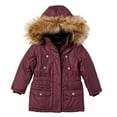 thumbnail image 5 of Girls Fleece Lined Heavy Winter Parka Jacket Coat Faux Fur Trim Zip-Off Hood - Merlot (4), 5 of 7