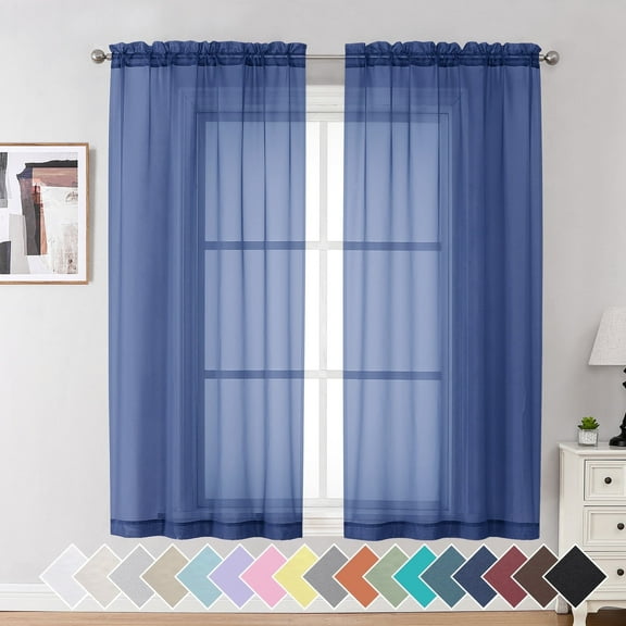 OVZME Sheer Curtains 63 inch Length Set of 2, Rod Pocket Voile Drapes for Living Room, Bedroom, Window Treatments Semi Sheer Curtain Panels for Yard/Patio/Villa/Parlor, Each 42"x 63" Royal Blue
