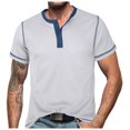 thumbnail image 1 of European Color Blocked Button Open Neck Men's Trendy Comfortable Loose Casual Business Short Sleeve T-Shirt, 1 of 6