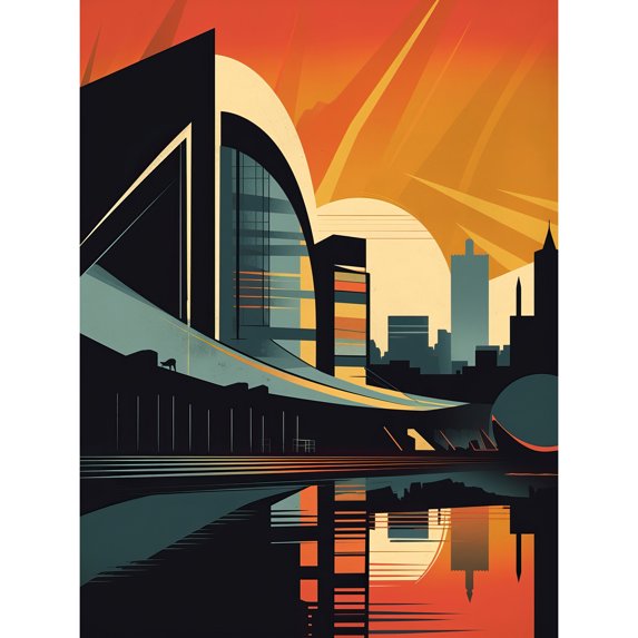 River Clyde Walkway Modern Glasgow Cityscape Large Wall Art Poster Print Thick Paper 18X24 Inch