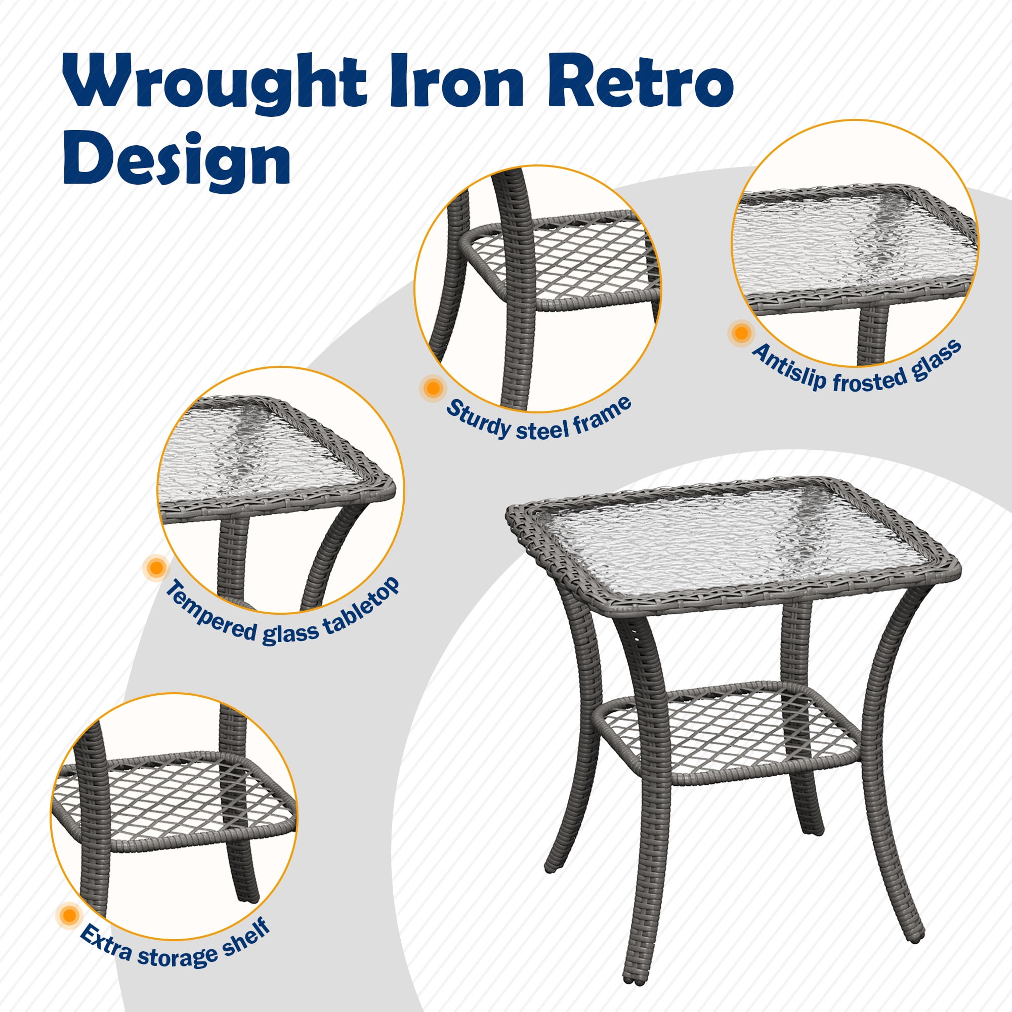 MRUAKA Outdoor Rocking Chairs Set of 3, Wicker Patio Furniture with Thickened Cushions and Table for Porch，350lbs Weight Capacity(Gray & Off-white)