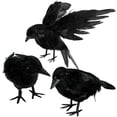 thumbnail image 3 of Halloween Black Crow Figurine, Realistic Feathered Raven Bird Model Sculpture for Spooky Tabletop Desk Shelf Party Decoration, 3 of 3