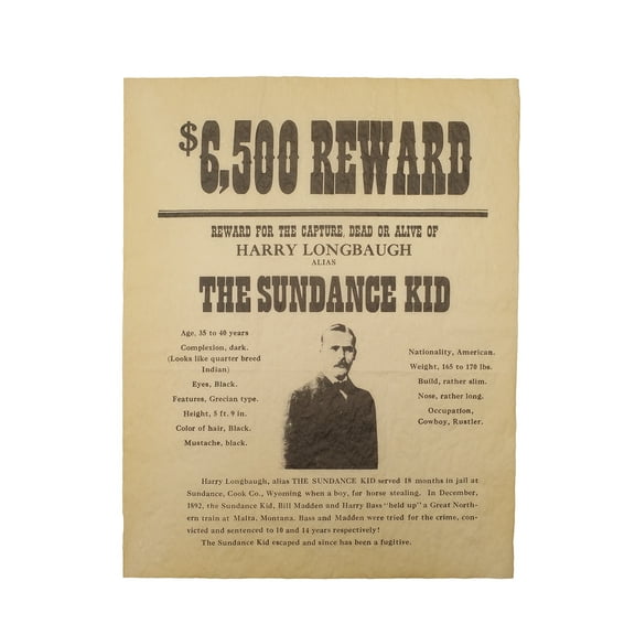 Wanted Outlaws Sundance Kid Gang Reward Poster Western Decor Parchment Paper Wall Art