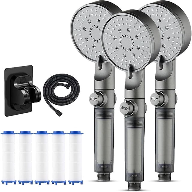High Pressure 5-Mode Filtered Shower Head, Handheld Power Wash for Hard Water, Built-In Filtration System, Water Saving, Tool-Free Installation, Spa-like Experience for Bathrooms
