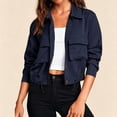 thumbnail image 4 of Warop Cropped Bomber Jacket Women Long Sleeve Button Down Fall Coat with Pockets Versatile for Daily Outdoor Travel, 4 of 9