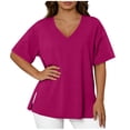 thumbnail image 2 of Htigea Plus Size Short Sleeve Tops for Women Casual Loose Fit T-Shirt Summer V-Neck Pullover Tee Hot Pink XXXL, 2 of 7