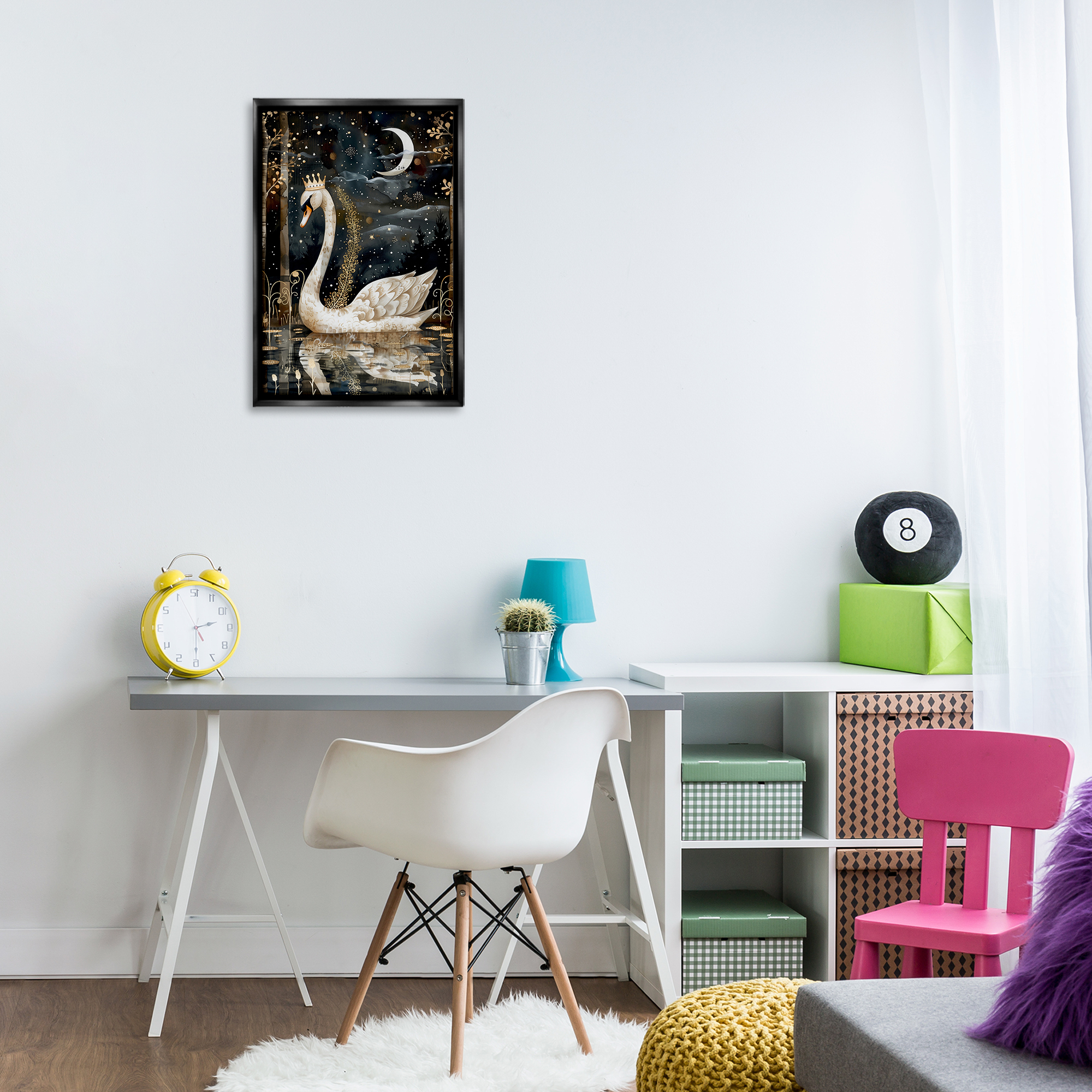 Stupell Industries Regal Swan Moonlight Animals & Insects Painting Black Floater Framed Art Print Wall Art, 17 x 25