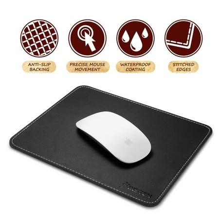 Mouse Pad Black 8 3 4 X 7 1 2 Insten Black Leather Mouse Pad with Anti-Slip Rubber Base & Waterproof Coating & Elegant Stitched Edges (Size: 7 x 8.7 inches) for Laptop PC Computer Gaming ()