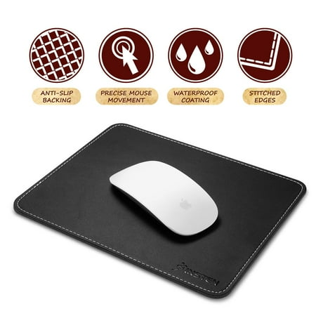 Insten Black Leather Mouse Pad with Anti-Slip Rubber Base & Waterproof Coating & Elegant Stitched Edges (Size: 7 x 8.7 inches) for Laptop PC Computer