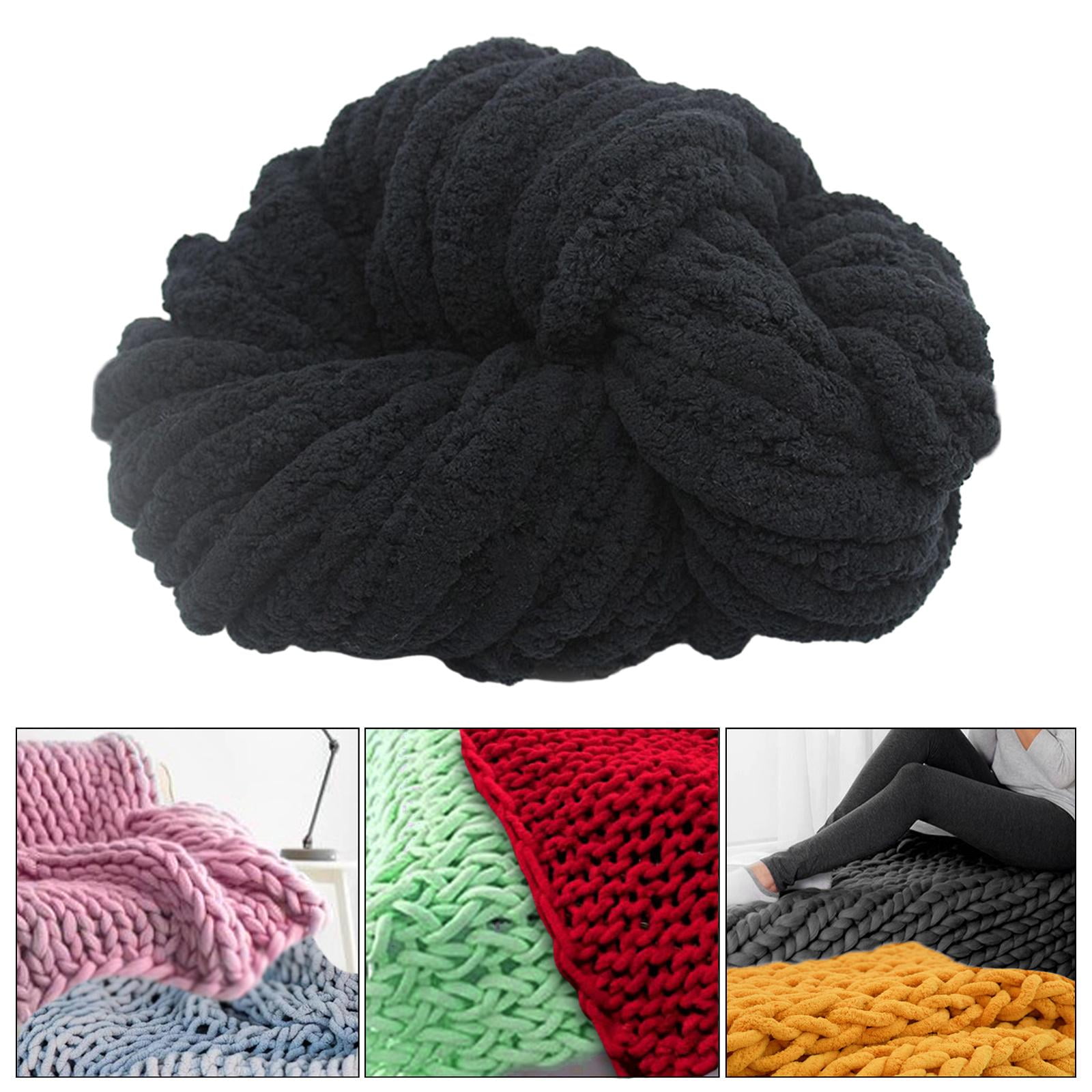 Tachiuwa Chunky Chenille Yarn for Crocheting, Bulky Thick Yarn for Knitting,Super Bulky Chunky Yarn for Hand Knitting Blanket Black