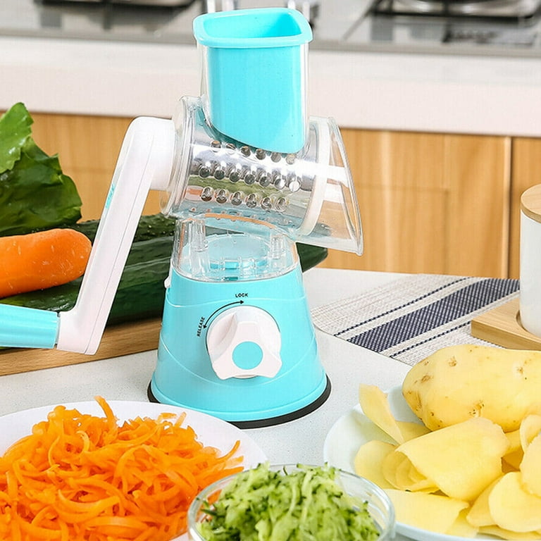 G·PEH Rotary Cheese Grater Shredder Chopper Round Tumbling Box Mandoline  Slicer Nut Grinder Vegetable Slicer, Hash Brown, Potato with Strong Suction  Base(Blue) 