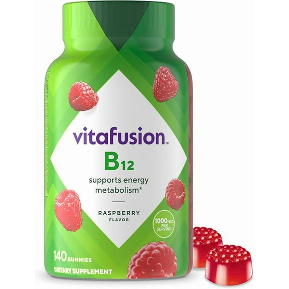 vitafusion Vitamin B12 Gummy Vitamins for Energy Metabolism Support, Natural Raspberry Flavored, America’s Number 1 Gummy Vitamin Brand, 70 Day Supply, 140 Count