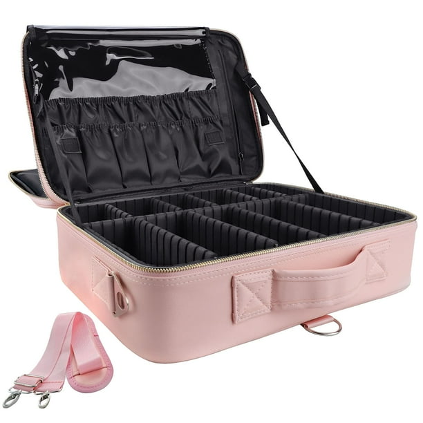 Estuche de viaje para maquillaje gzcz de gran capacidad, impermeable, rosa