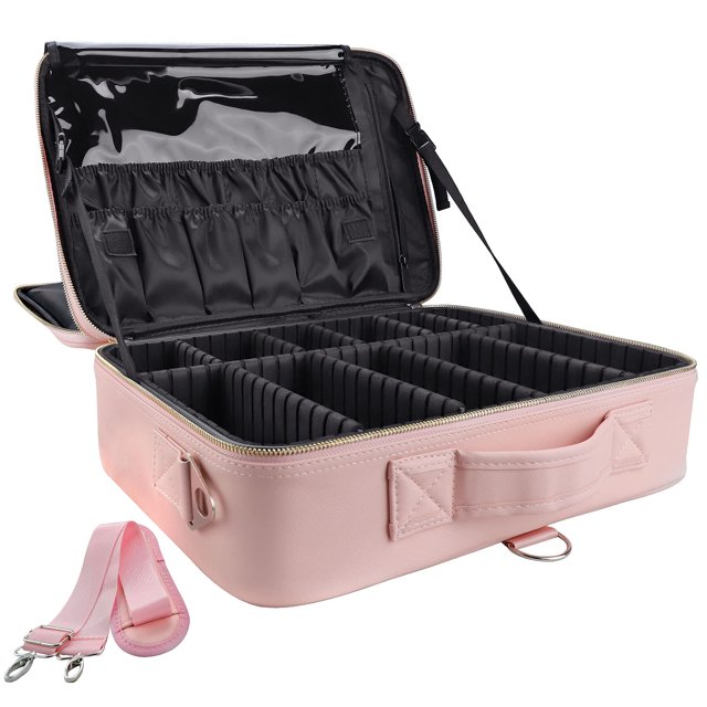 Estuche de viaje para maquillaje gzcz de gran capacidad, impermeable, rosa