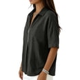 thumbnail image 3 of Domzest Half Sleeve Tops for Women V Neck Spring T Shirts Loose-Fit Trendy Tee Zip Up Office Polo Shirts Black XXL, 3 of 5