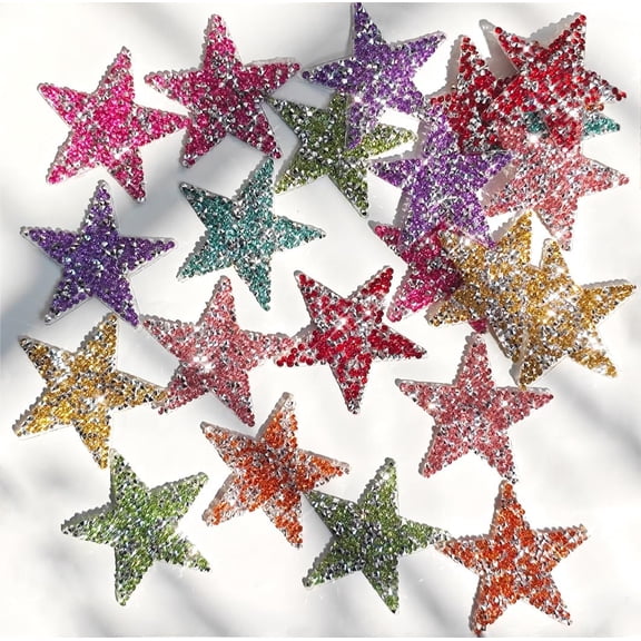 24pcs Star Patches Iron on Rhinestone Adhesive Sequin Glitter Star Patches Appliques for Clothing Jeans Repair Decoration
