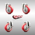 thumbnail image 2 of 4 Inch 316SS Red Polyurethane Wheel Swivel Bolt Hole Caster Set 2 Brakes SCC, 2 of 2