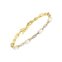 RYLOS Tennis Bracelet with 6x4MM Birthstone Gemstones & Diamonds Yellow Gold Plated Silver  - Adjustable to 7-8"  Opal Jewelry for Women Friendship Bracelets