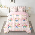 thumbnail image 2 of Homewish Retro Flower Floral 7-Piece Twin Bedding Sets,Pink Plaid Grid Bedding Comforter Set,Blue Bow Knot Ribbon Sheet Sets For Girls Teens,Microfiber Bedroom Decor Reversible, 2 of 8