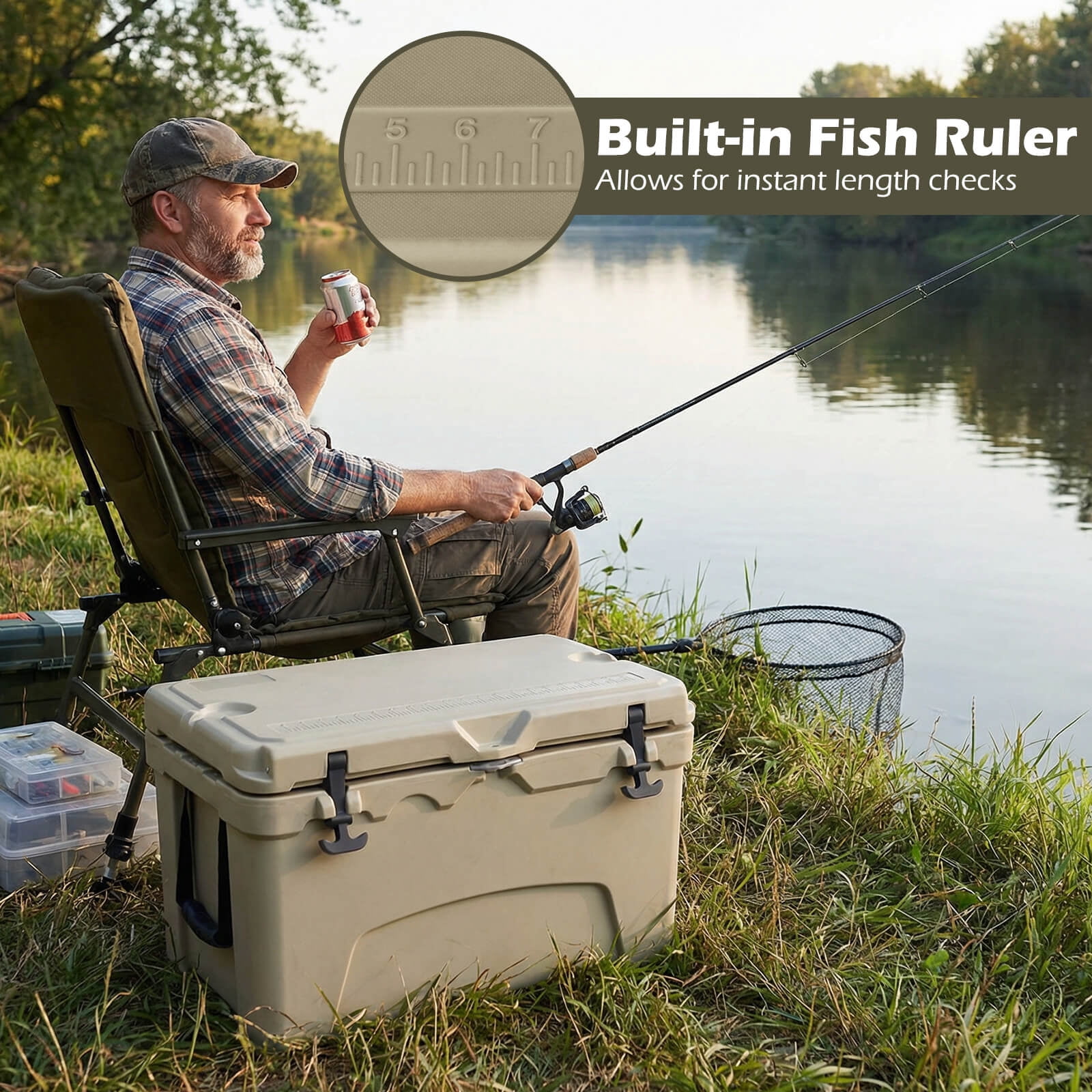 Costway 45 Quart Portable Hard Cooler, Insulated Ice Chest Keeps Cool for up to 6 Days Khaki