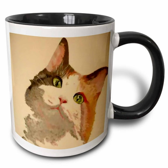 3drose, Im All Ears - Animal, Calico, Calico Cat, Cat, Cats, Kitten, Pet, 11oz Two-tone Black Mug