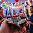 thumbnail image 3 of 3D Shark Stemless Glasses, Artisanal Blue Ringed Shark Glassware, Handcrafted Marine Animal Bar Glass, 3 of 4