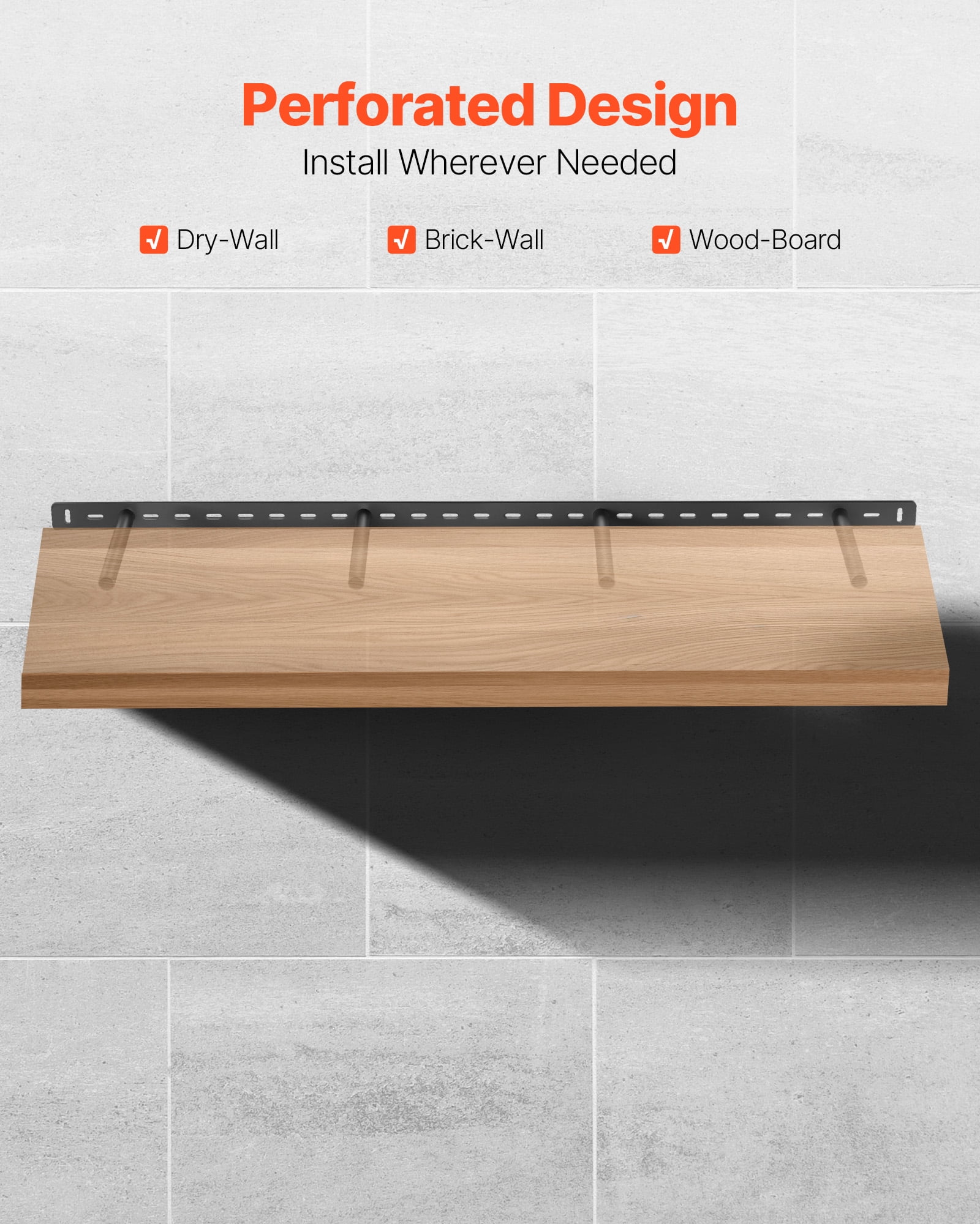 VEVOR Floating Shelf Bracket 1 Pack, 230 lbs/104 kg Weight Capacity, 43x6.2x1.5 inch / 1092.2x157.4x38.1 mm, Heavy Duty Hidden Shelf Brackets Support