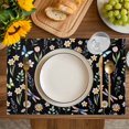 thumbnail image 4 of Spring Floral Placemats Set of 12, Elegant Pastoral Flowers Dragonfly Black Placemats for Dining Table, Place Mats for Kitchen Tabletop, Waterproof Wipeable Dining Table Mats Set, 4 of 9