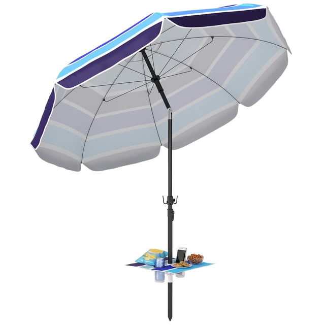 Outsunny Parasol de Plage avec Table Pliable et Porte-Gobelet, Multicolore