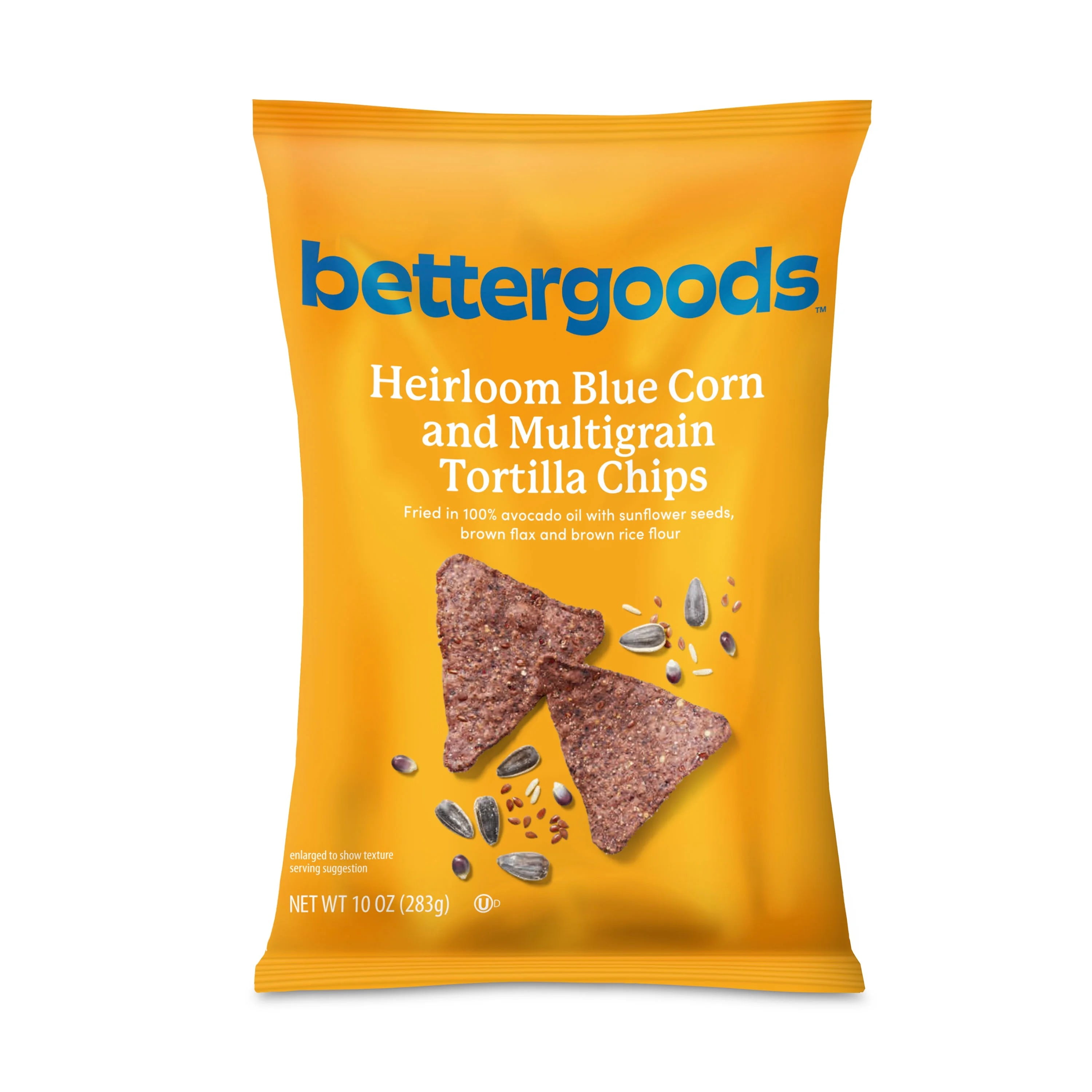 (4 pack) bettergoods Heirloom Blue Corn and Multigrain Tortilla Chips, 10 oz