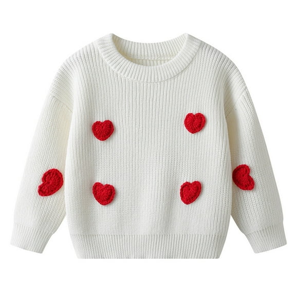 YunPes Toddler Baby Boy Girl Heart Knit Sweater Kids Outfit Striped Sweater