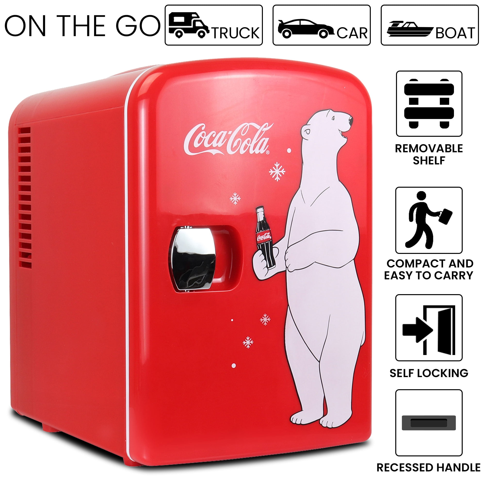 Coca-Cola 6 Can Mini Fridge Cooler Warmer Thermoelectric Polar Bear 110 AV