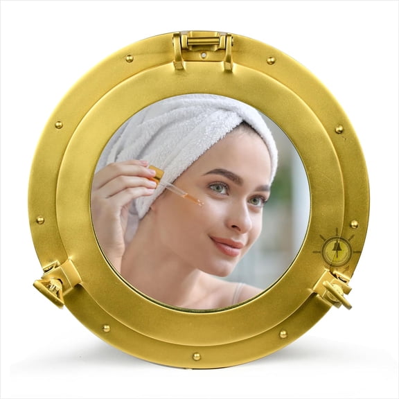 Nagina International Antique Wall Mounted Nautical Premium Aluminum Vintage Mirror | Ship's Porthole Window | Pirate's Maritime Nautical Themed Decor (17 inches, Brass Plated)