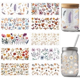 AFRITEE UV DTF Cup Wraps – 8 Sheets Floral Patterns, Waterproof Rub-On Transfers For 16oz Glass Cups & DIY Crafts