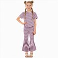 thumbnail image 3 of KPOPLK Baby Girl Summer 2 Piece Outfits Ruffle Short Sleeve Tops Striped Print Jogger Pants Casual Soft Comfy Clothes 12 18 24 Months Infant Toddler Size 6-7 Years,Purple, 3 of 6