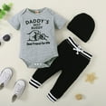 thumbnail image 2 of Mercatoo Boy Summer Clothes Letter Print Romper Jumpsuits and Stripe Long Pants + Hat 3PCS Outfits Toddler Outdoor Travel Set, 2 of 8