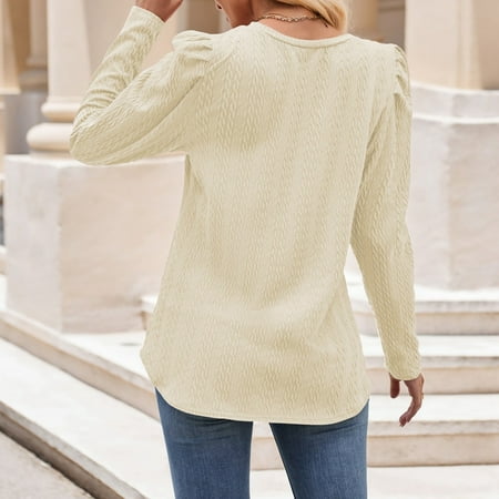 

FuChenYu 2024 New Style Women Rash Guard Long Sleeve Crew Neck Solid Color Knitted Womens Rash Guard Spf Shirts for Women Long Sleeve Beige L