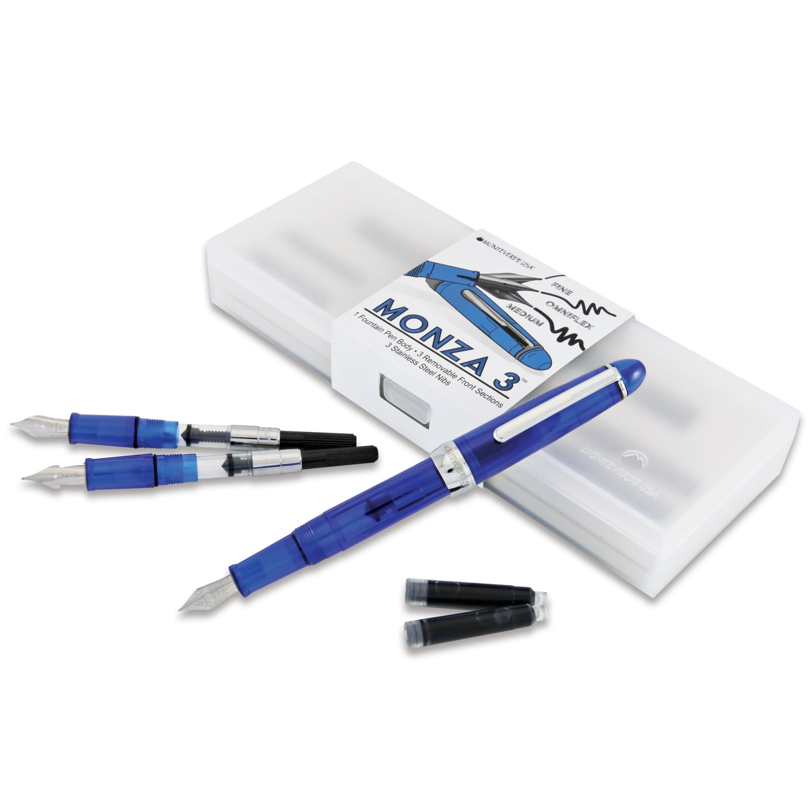 Monteverde Monza 3 Set Crystal Clear Fountain Pen, Blue