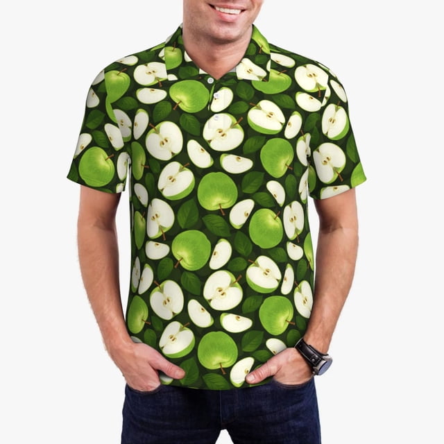 Balery Green Fruit Camisa Polo de Hombre con Estampado, de Manga Corta y Tejido Medio, Camisa Tipo Golf Polo-3X-Large