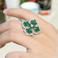 thumbnail image 3 of Green CZ Flower Women Chunky Flower Finger Ring Beauty Silver Plated Jewellery, 3 of 9
