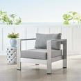 thumbnail image 2 of Lounge Chair Armchair, Sunbrella, Fabric, Aluminum, Metal, Steel, Silver Grey Gray, Modern Contemporary Urban Design, Outdoor Patio Balcony Cafe Bistro Garden Furniture Hotel Hospitality, 2 of 8